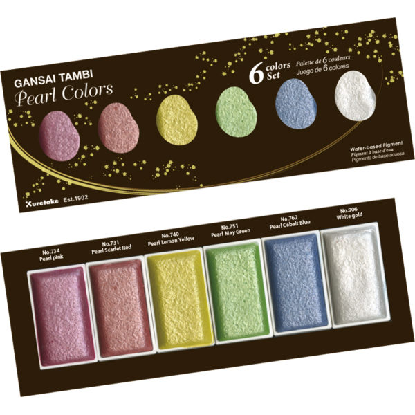 Akvarelové barvy Kuretake Gansai Tambi Pearl Colors, sada 6 ks