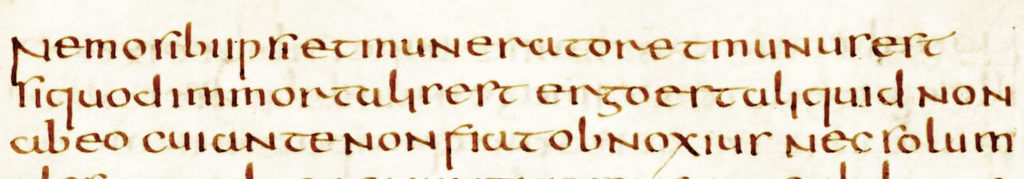 Ukázka polounciály z raného 6. století, Codex Basilicanus, zdroj: en.wikipedia.org
